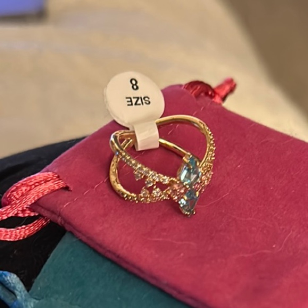 Elegant Rose Gold and Blue Gemstone Ring size 8 NWT